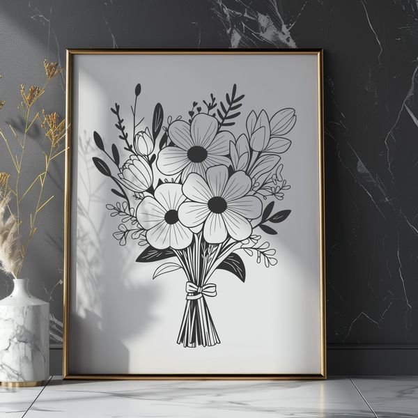 Colorful Floral Pattern Vector A colorful bouquet of flowers in a decorative arrangement.
