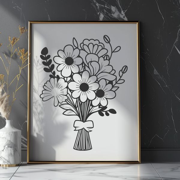 Digital Flower Bouquet Vector Art A high-quality digital bouquet of flowers designed as a vector art, suitable for various crafting projects.