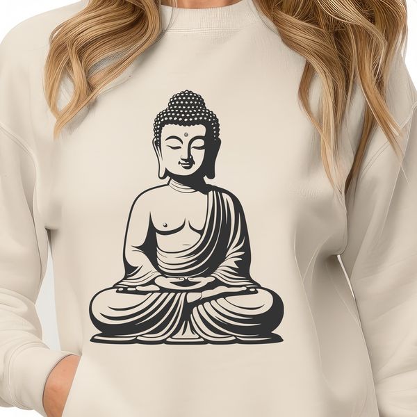 Simple Buddha Icon in Geometric Lines A digital representation of the Buddha in simple, geometric lines.