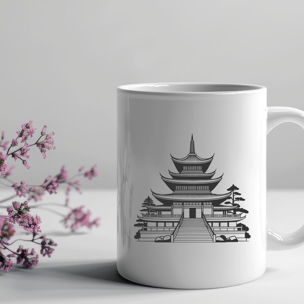 Buddhist temple architecture with intricate details, vector design.