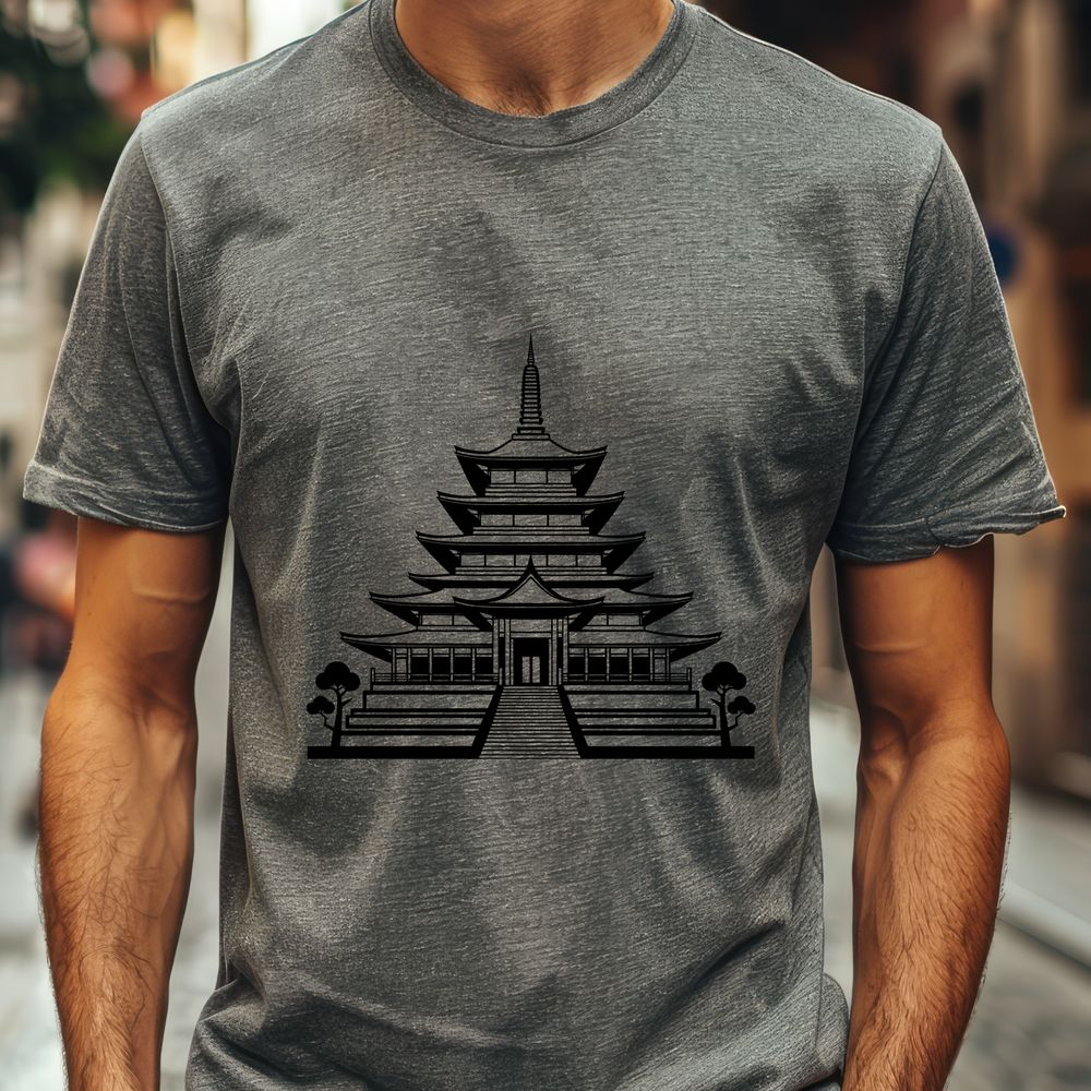 Buddhist Temple Architecture Design A traditional Buddhist temple with intricate architecture, suitable for use in graphic design and crafting projects.