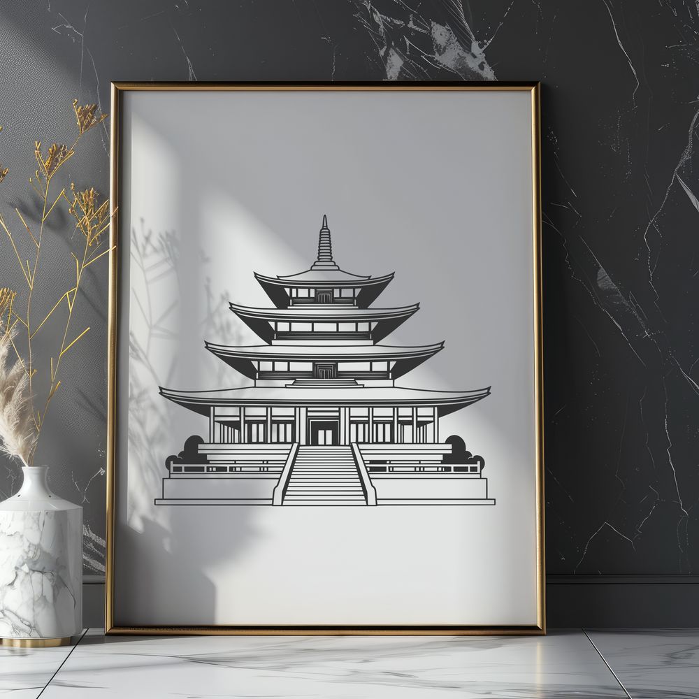 Serene Buddhist Temple SVG Design A vector graphic representation of a serene Buddhist temple with ornate details.