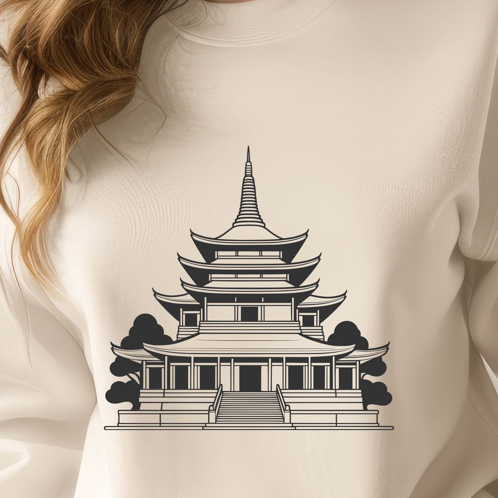 Traditional Asian Architecture Vector Art A traditional Buddhist temple with intricate architecture and ornate details.