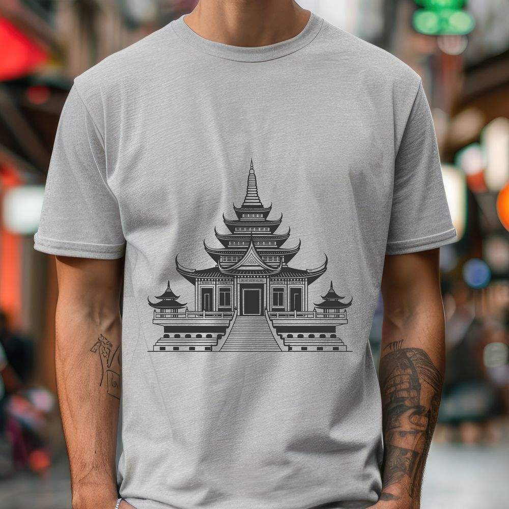 Simplified Buddhist Temple SVG Art A simplified illustration of a traditional Buddhist temple with intricate details.