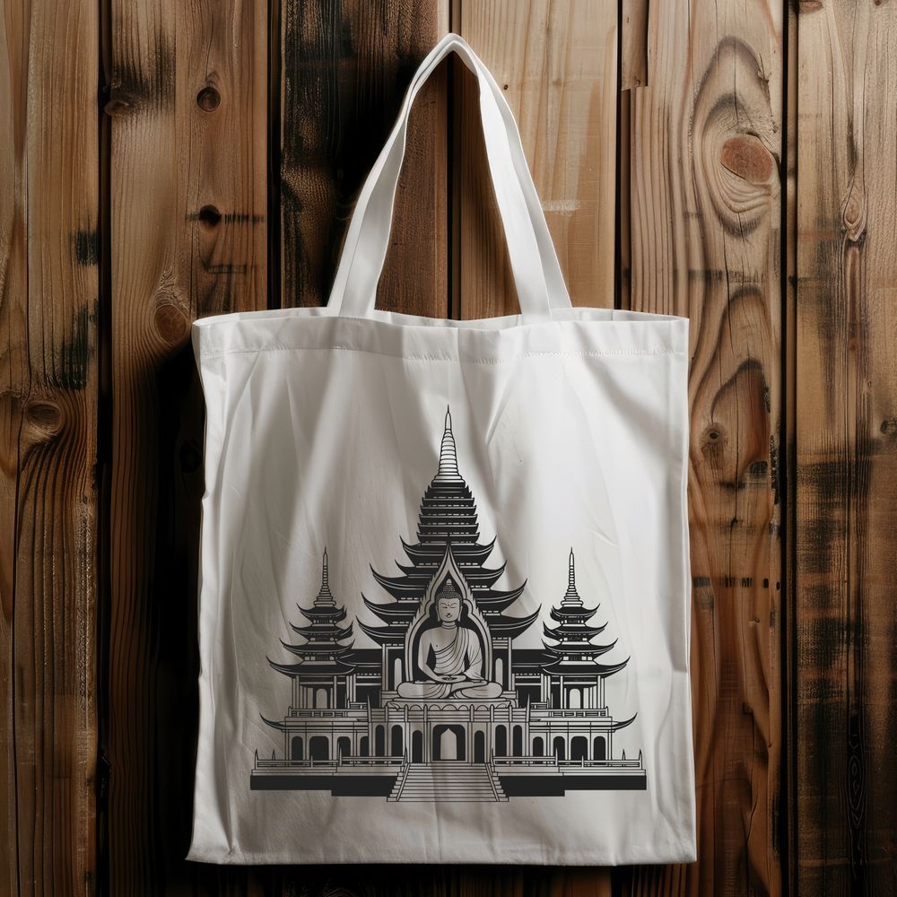 Traditional Asian Architecture Illustration A 3D rendering of a traditional Buddhist temple with intricate architecture.