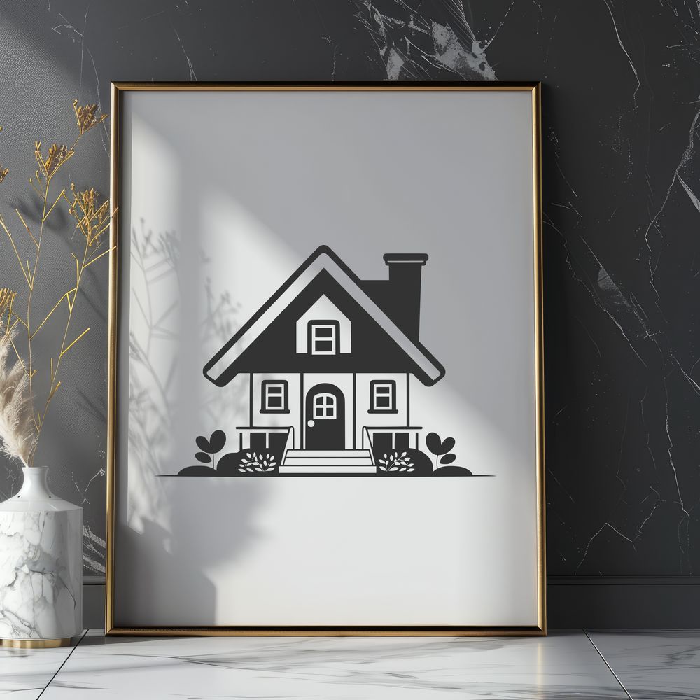Basic Single-Family Home Vector A simple 2D representation of a single-family home with a rectangular shape and basic architectural features.