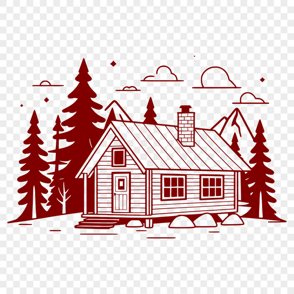 A 2D illustration of a cozy wooden cabin with a sloping roof.