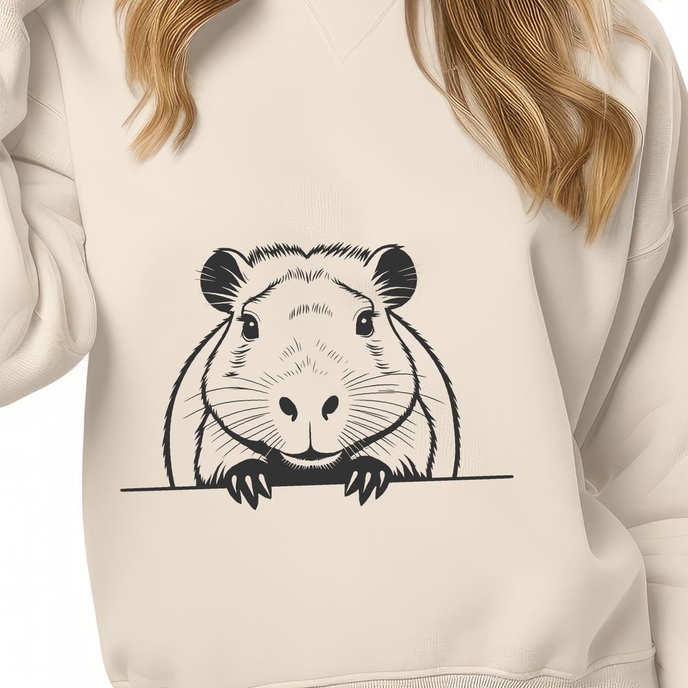 Beautiful South American Rodent Portrait A digital illustration of a capybara looking out from behind foliage.