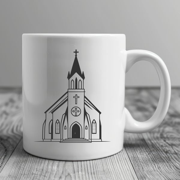 Catholic Church Vector Illustration A detailed illustration of a traditional Catholic church building with architectural features and symbolism.