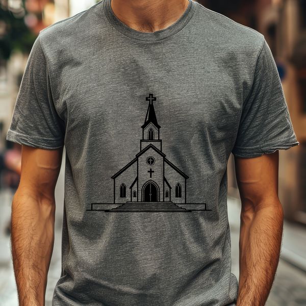 Classic Cathedral Illustration A vector illustration of a traditional Catholic church building with a prominent steeple.