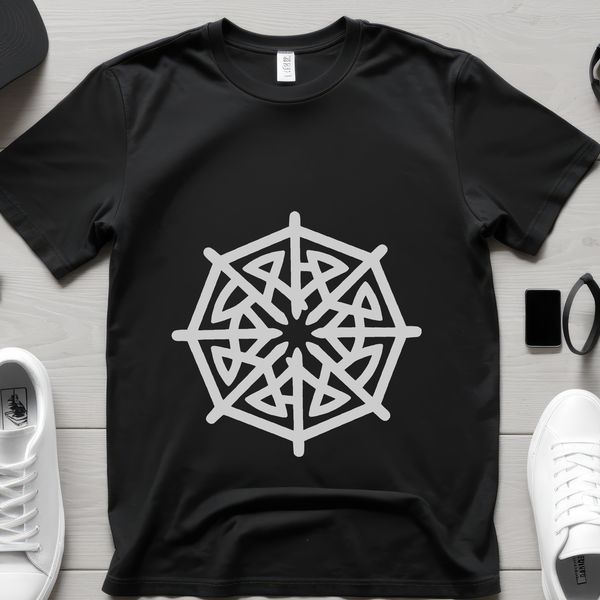 A stylized Celtic pattern featuring intricate ornate shapes.