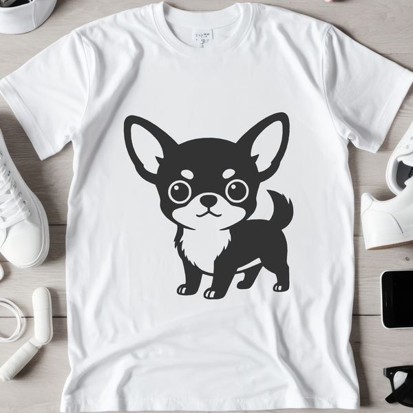 Illustrated vector image of a small dog breed, specifically a Chihuahua.