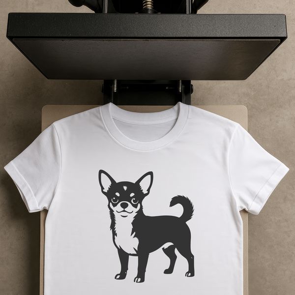 A small breed dog with a short coat and erect ears in an SVG format.