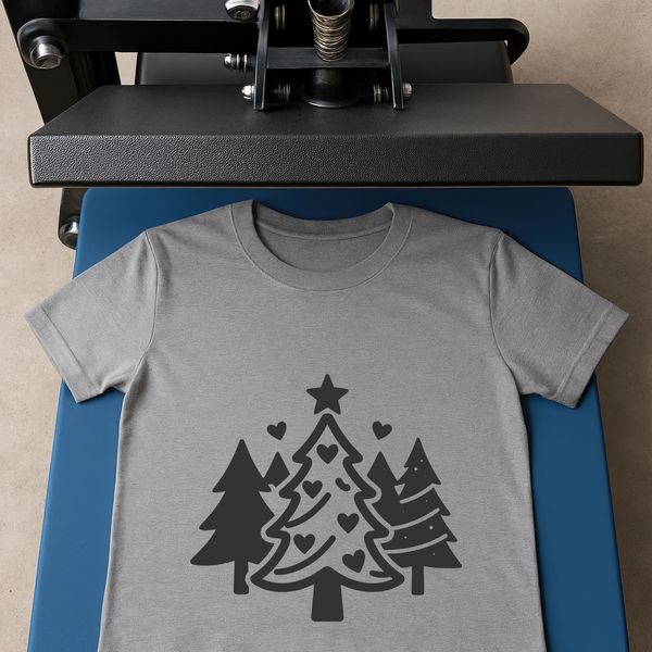 A simple, vector illustration of a traditional Christmas tree with ornaments and lights.