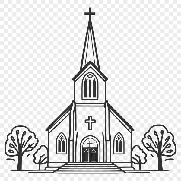 Church Vector Graphic Free Download A 2D vector graphic illustration of a church building with architectural details.