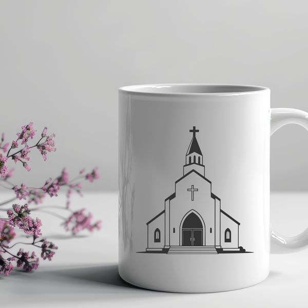 Illustration of a modern Baptist church building with clean lines and simple design.