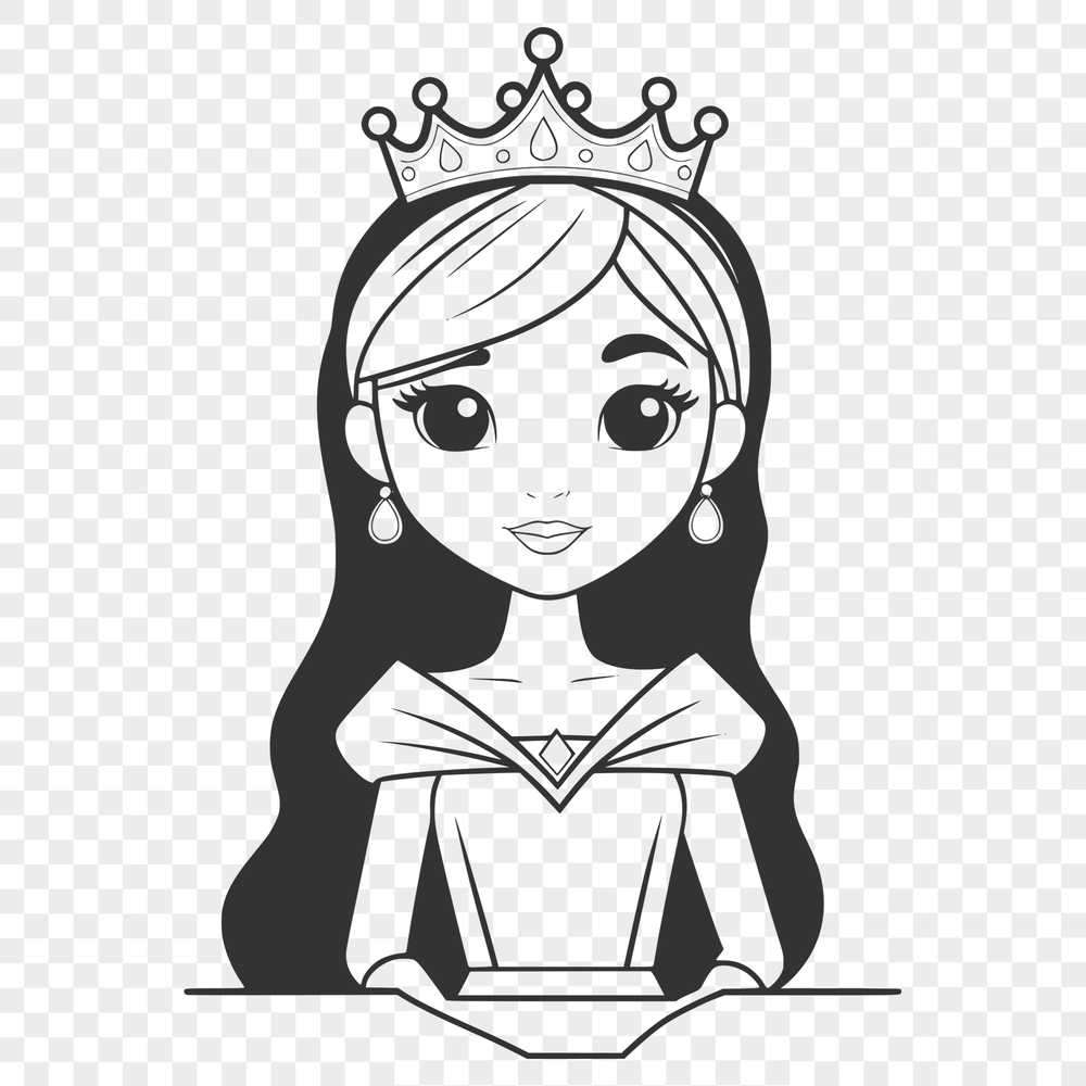 Regal Royal Princess Vector Graphic A stylized illustration of a female princess character, suitable for vector-based designs.