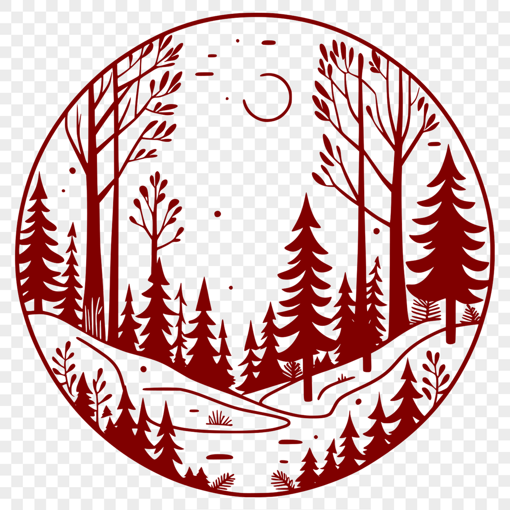 Digital Forest Landscape Design A stylized illustration of a forest with trees and foliage, suitable for digital design and vector graphics.