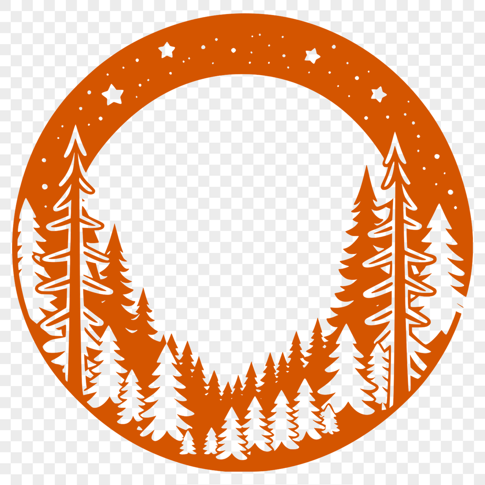 Vector Graphic of a Dense Forest Scene A detailed vector illustration of a lush forest with tall trees and dense foliage.