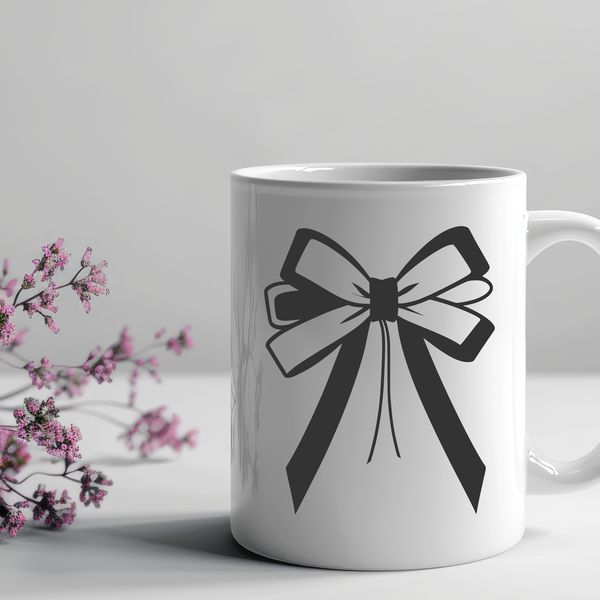 A decorative bow made up of curved lines and shapes, suitable for gift wrapping or crafting.