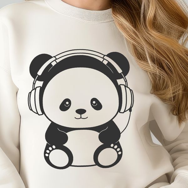 Wild Panda Headphones SVG Design A simple illustration of a wild panda wearing headphones in a playful composition.
