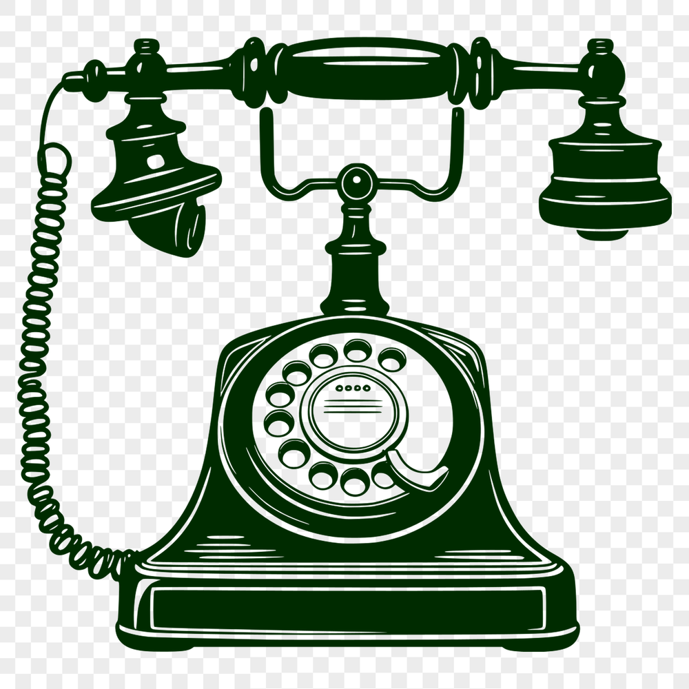 A simple illustration of a telephone with clean lines and minimal details.