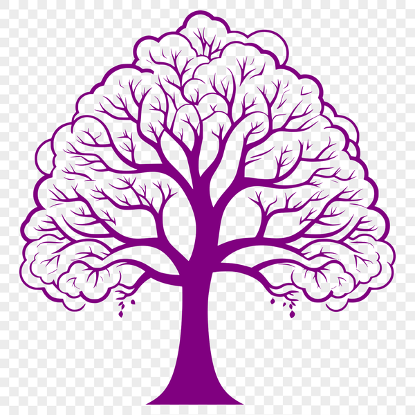 A stylized illustration of a tree with roots and branches, suitable for various graphic design applications.