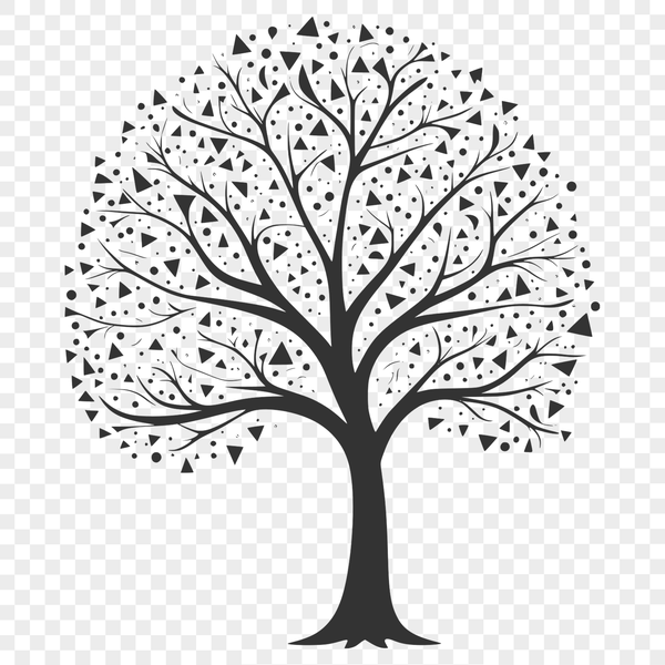 Geometric Tree Icon An SVG graphic design element featuring a single tree silhouette with clean lines and geometric shapes.