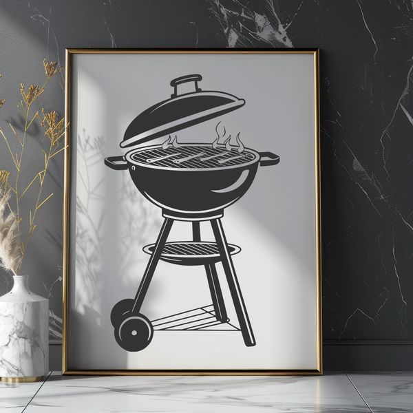 Sizzling Summer Grill Design Grilled food on a barbecue grill with sizzling hot coals in the background.
