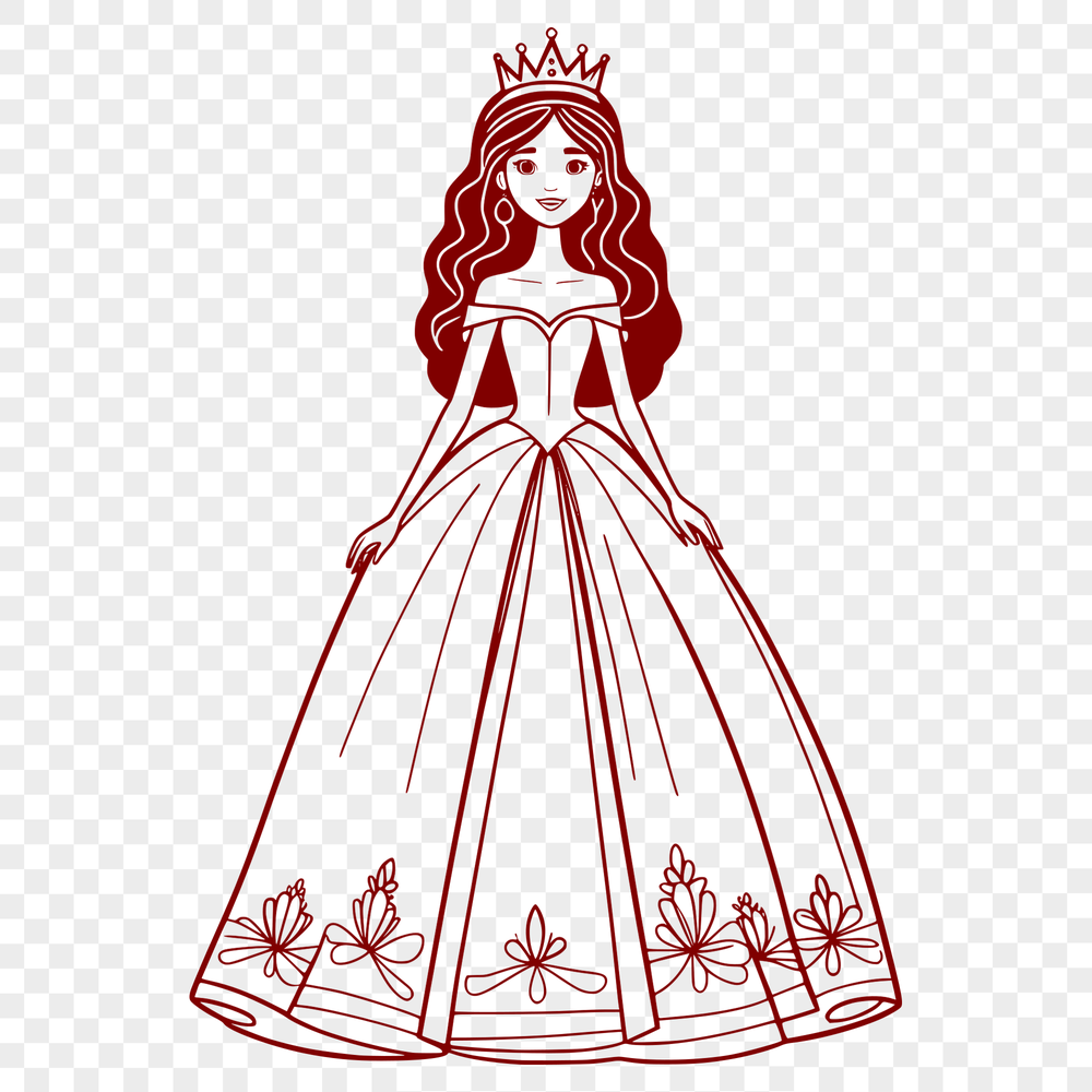 Royal Little Princess Silhouette A young girl wearing a princess costume, ideal as clip art for craft projects or designs.