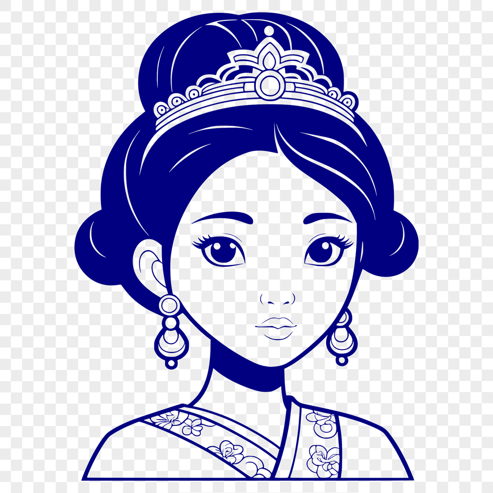 A young female character in a royal gown, designed as a vector image.