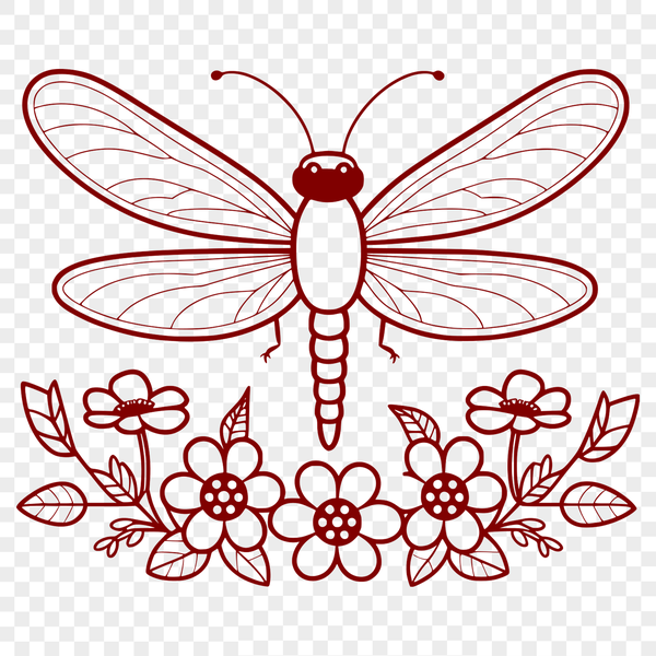 Delicate Floral Dragonfly Illustration A vibrant dragonfly illustrated with delicate floral patterns.