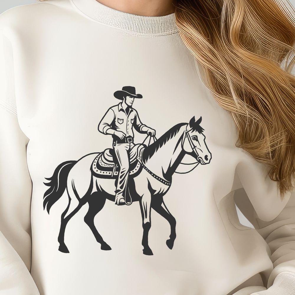 Horseback Riding Cowboy Clip Art A cowboy riding a horse in the open range, depicted as a vector illustration.