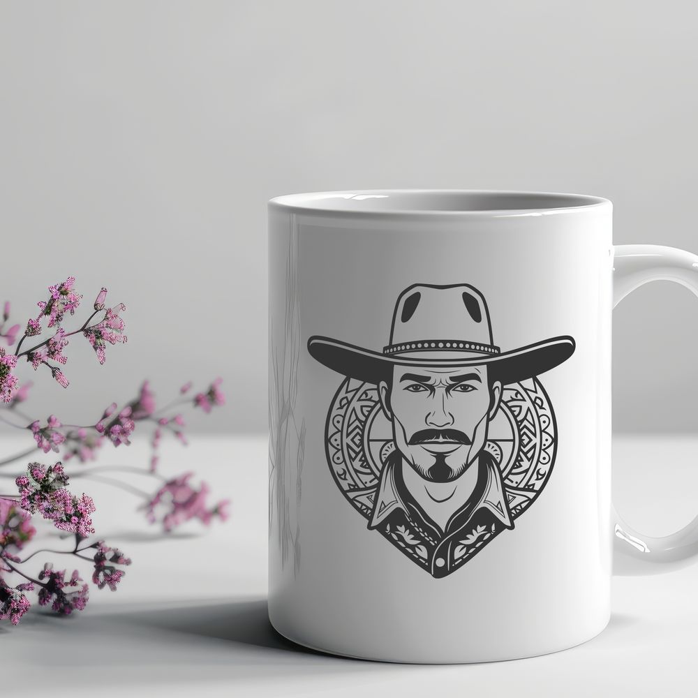 Vintage Western Line Art A line art illustration of a cowboy in classic Western attire.