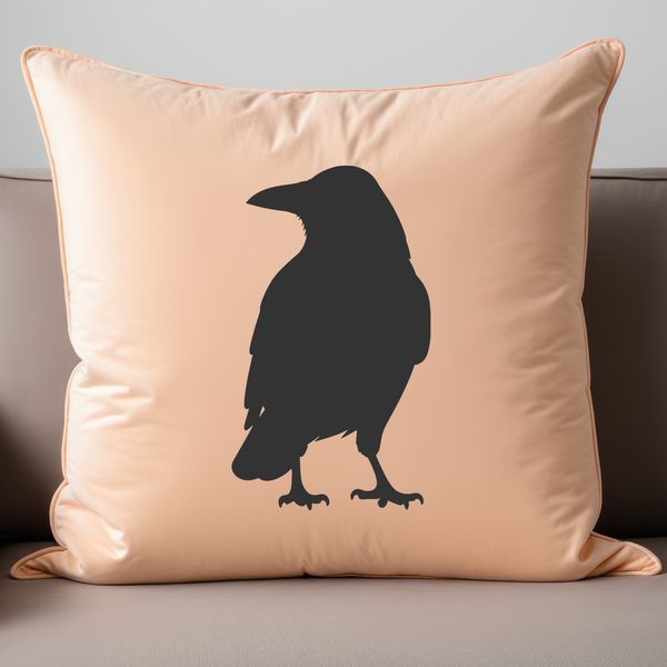 A sleek black bird with glossy feathers, silhouetted against a simple background.