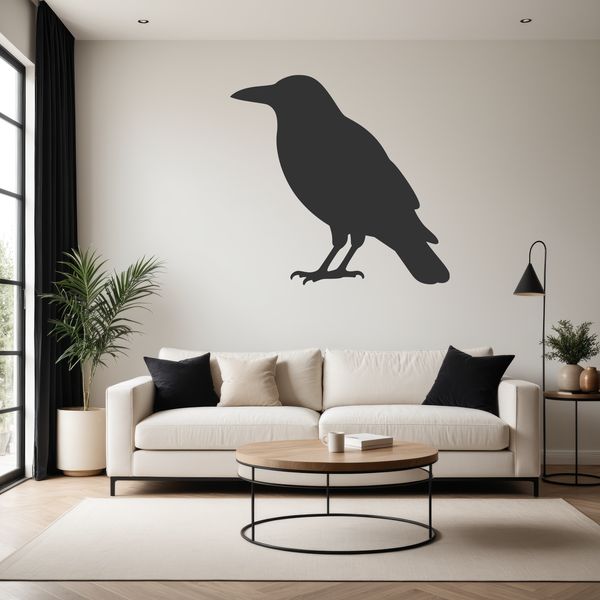 An illustration of a crow standing on a tree stump.