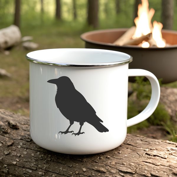 A stylized illustration of a crow bird in silhouette form, suitable for vector graphics.