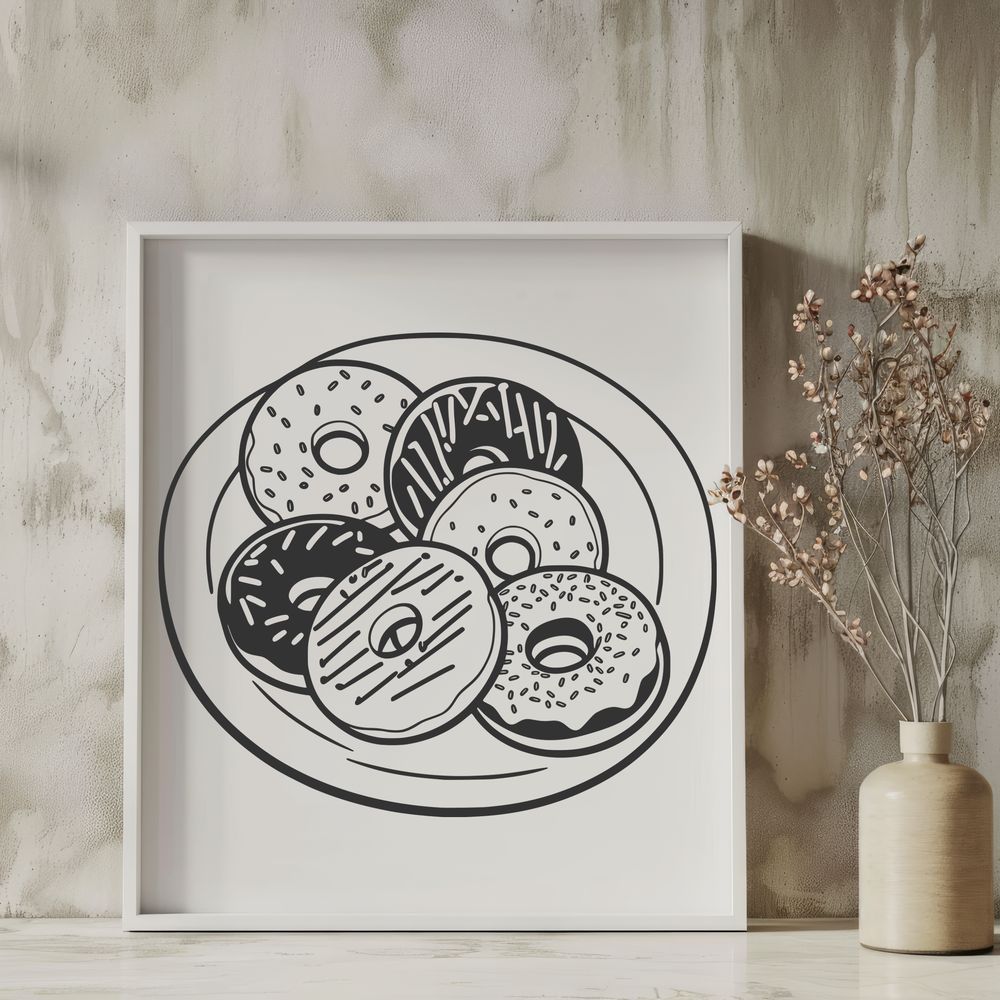 Decorative Donut Design A decorative, ring-shaped baked good with frosting and sprinkles.