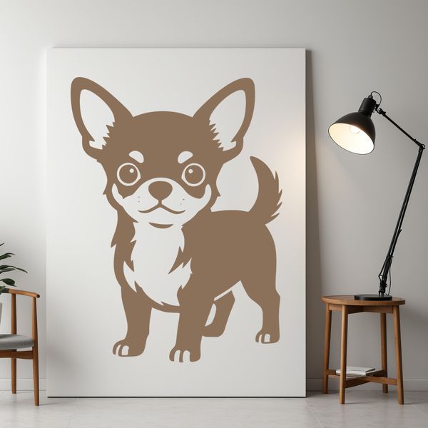 A small breed dog, a Chihuahua, illustrated in simple outline form.