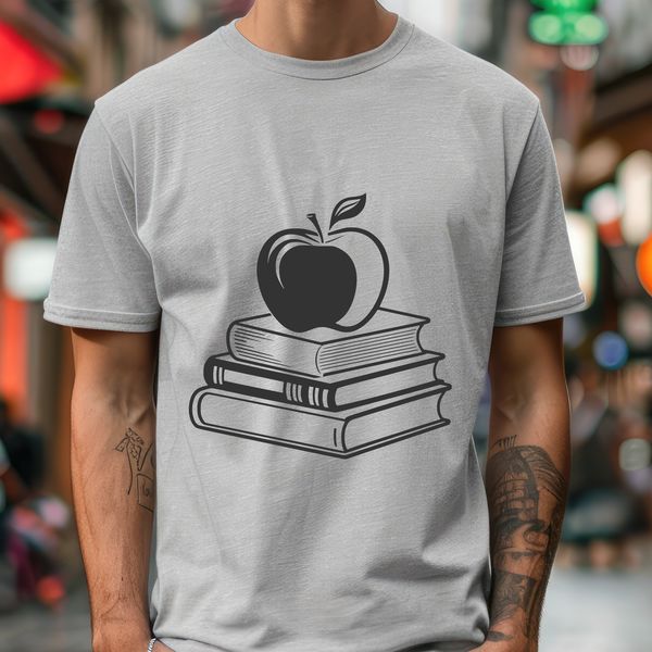 Apple-Shaped School Book Illustration An SVG vector art design of an apple-shaped book, ideal for use in teaching resources.