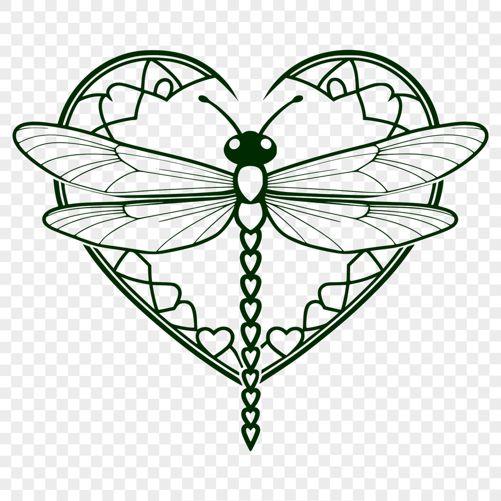 Vibrant Dragonfly Design with Heart Accents A colorful dragonfly with love hearts surrounding its body, made from vector art.