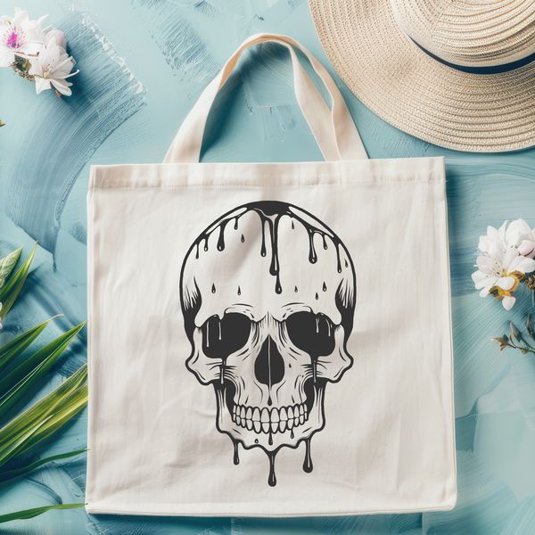Spooky Vector Art A dripping skull illustration in vector format, suitable for various design applications.