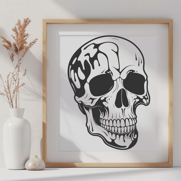 Spooky Halloween SVG Icon Design A stylized illustration of a dripping skull with a gothic aesthetic, suitable for Halloween designs.