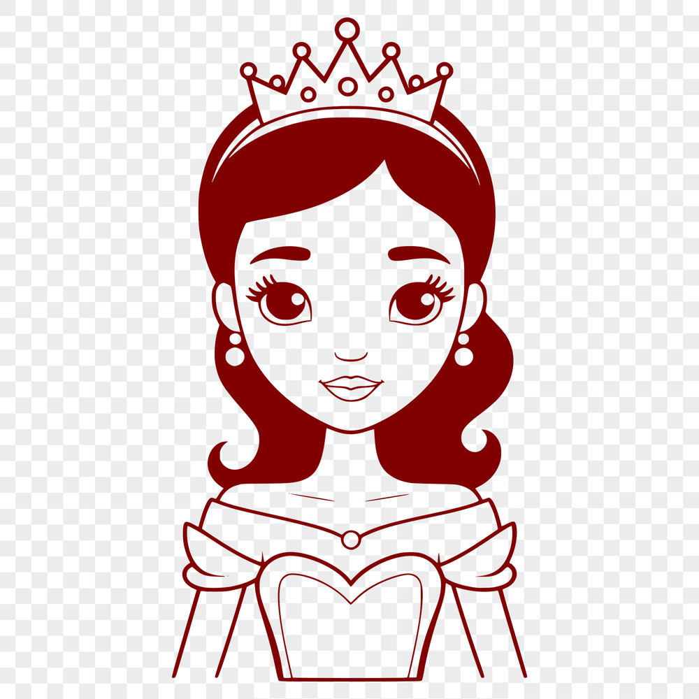Royal Illustration Character An illustrated princess character created as a graphic element for digital projects and cutting machines like Cricut.