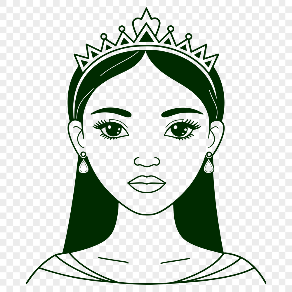 Female royal character depicted in colorful attire, suitable for vector design and cutting machine applications.