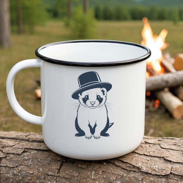 Ferret in Fancy Hat Illustration A realistic illustration of a ferret wearing a hat.