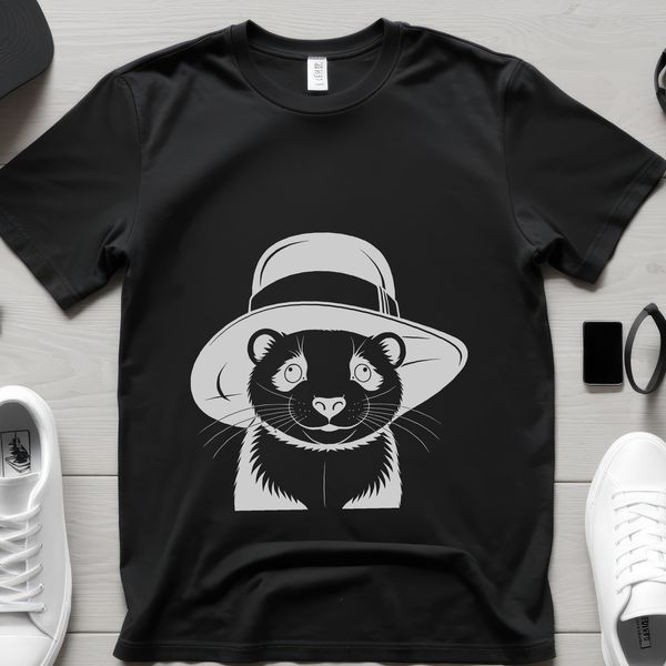 Ferret Silhouette with Hat Design A cute ferret wearing a hat, suitable for personal or commercial use.
