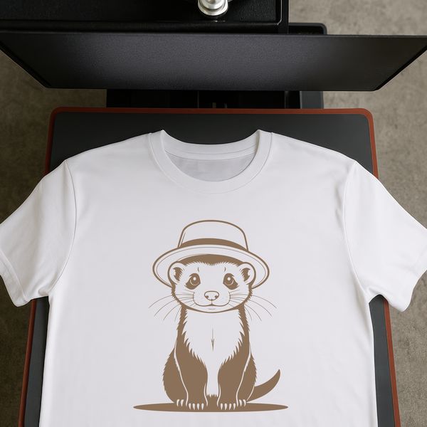 Vector Ferret Illustration Free Download A ferret sitting on its haunches wearing a tiny hat, illustrated in vector format.