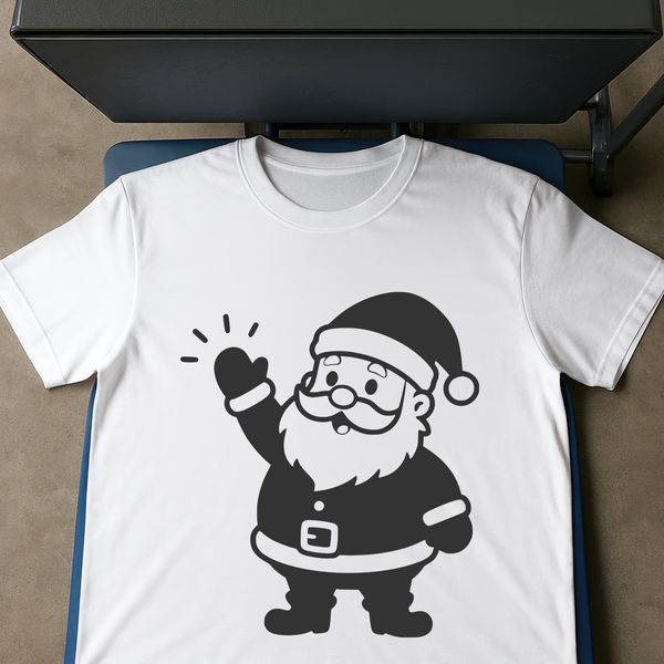 An SVG silhouette of Santa Claus in a festive holiday scene.