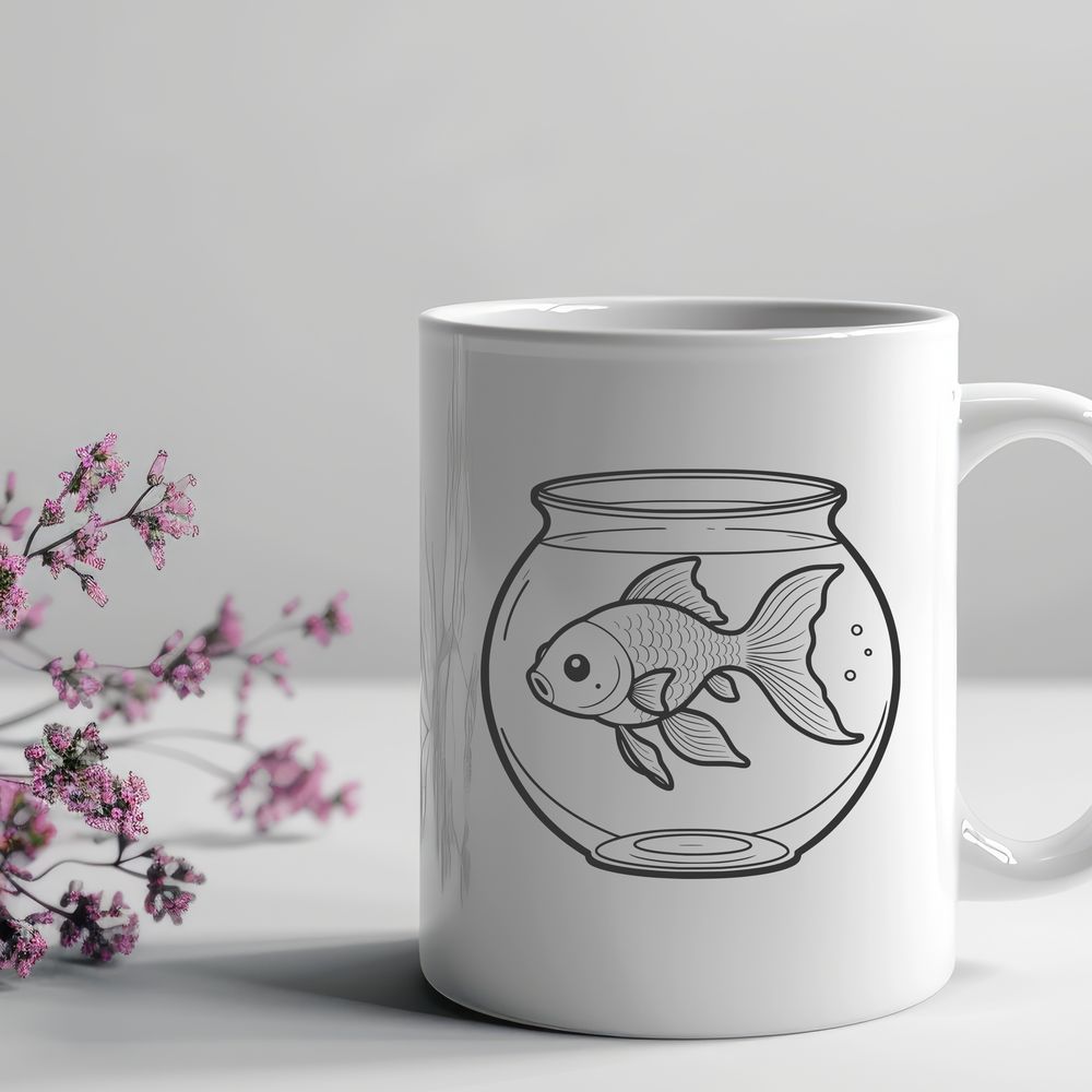 Vibrant Goldfish in a Bowl A colorful goldfish swimming in a fish bowl, suitable for digital use as vector art.